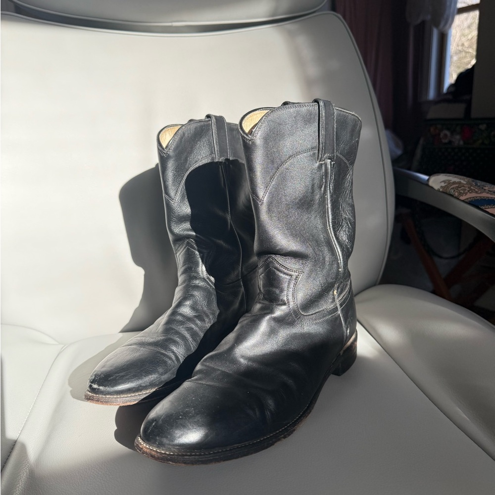 Justin Black Leather Cowboy Boots | Men’s Size 10 B